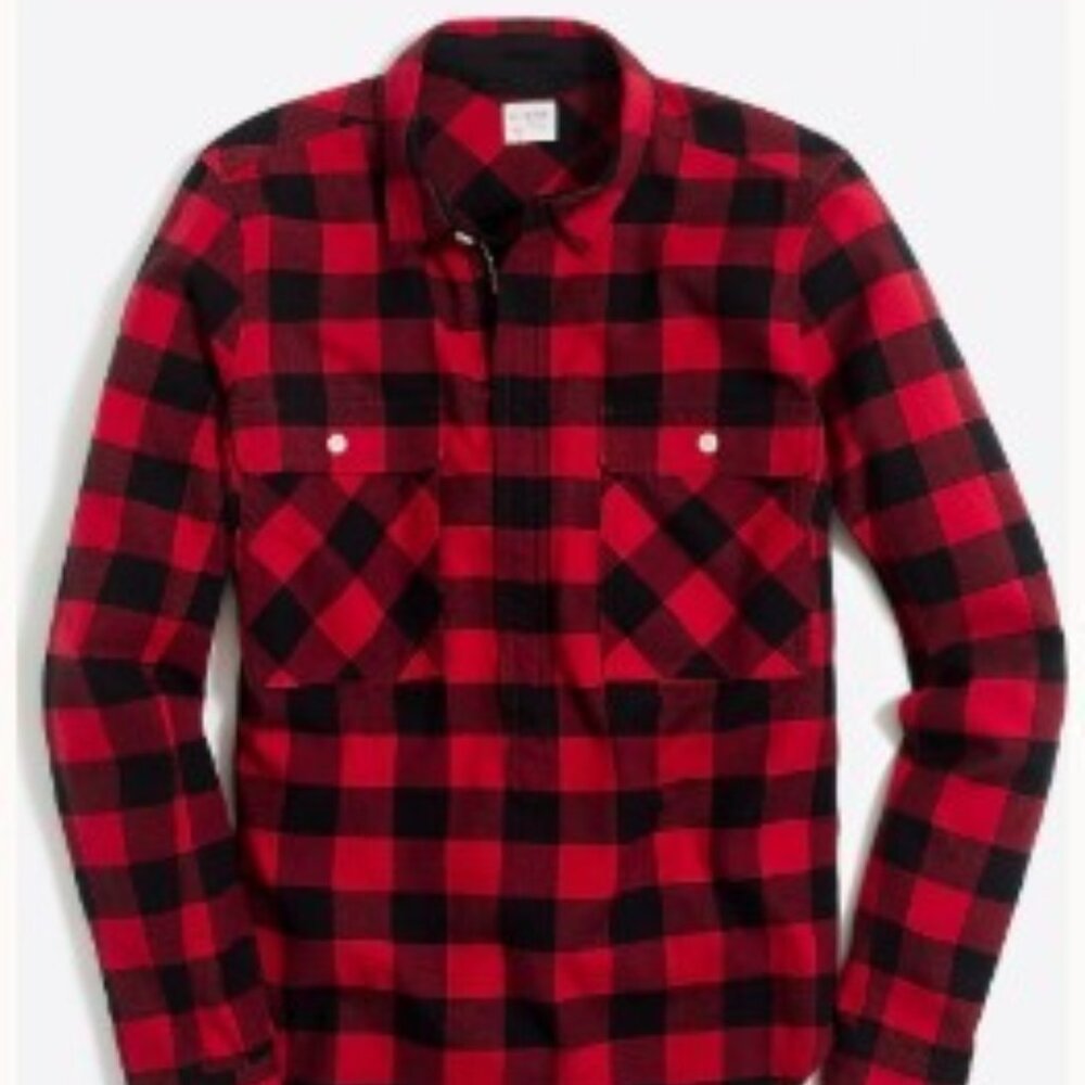 Cabincore Americana Cozy J. Crew Buffalo Plaid Flannel 1/2 Zip Shirt Women's XL